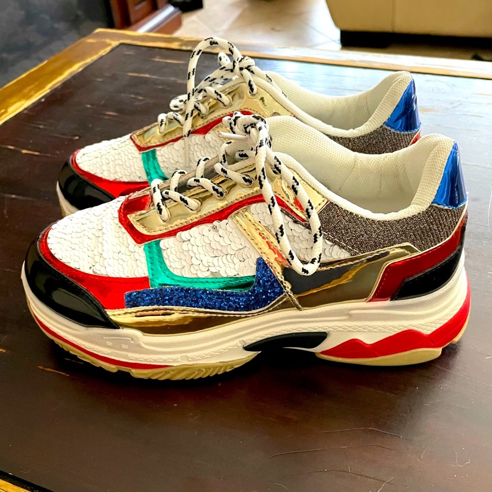 ❤️CHUNKY PLATFORM WOMEN'S LACE-UP SNEAKER-MULTI COLOR size 6 very colorful